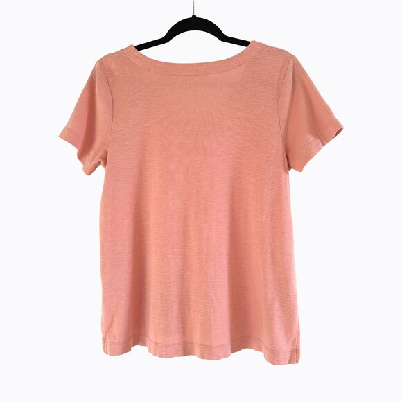 J.Jill Pima Cotton Slub Knit Tee T-Shirt Sz MP Peach V-Neck Casual Cottagecore - Picture 2 of 7